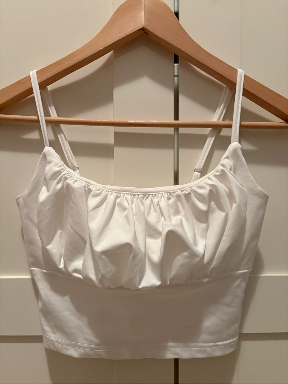 SHEIN White Ruched Cami Crop Top with Adjustable Straps